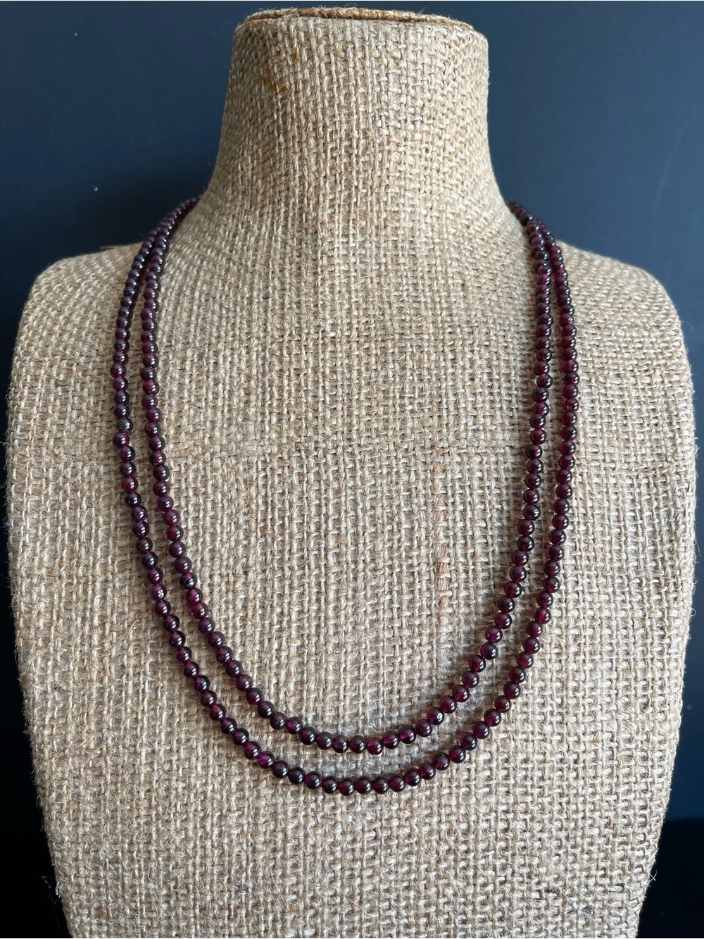 New genuine Deep Garnet Bead Double-Strand Necklace.
